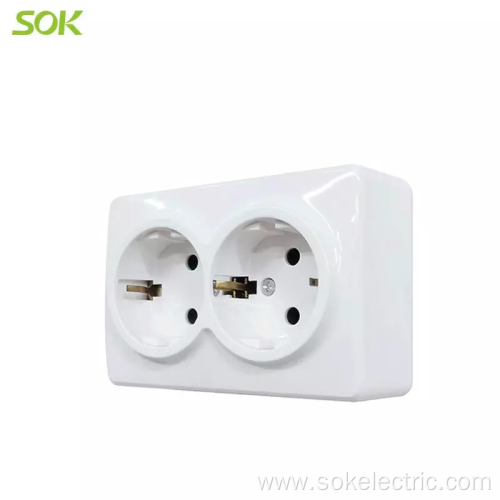 Twin Schuko Outlet without Shutter Surface Mounted 16A250V